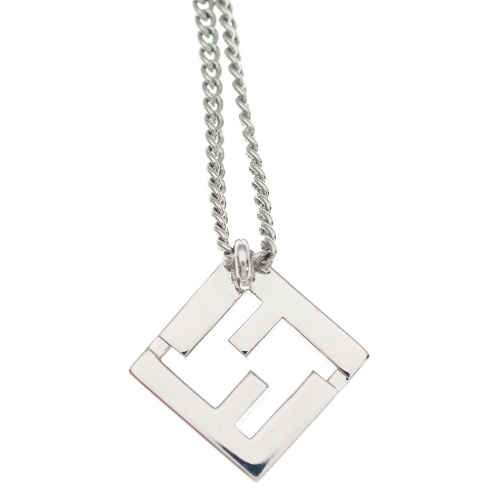 Fendi FF Logo Rhinestone Pendant Chain Silver Necklace — view 3