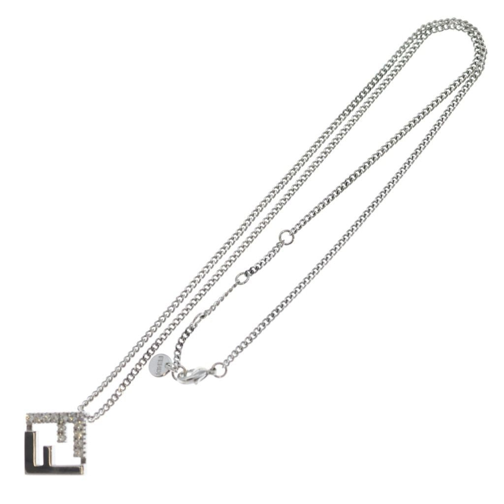 Fendi FF Logo Rhinestone Pendant Chain Silver Necklace — view 2