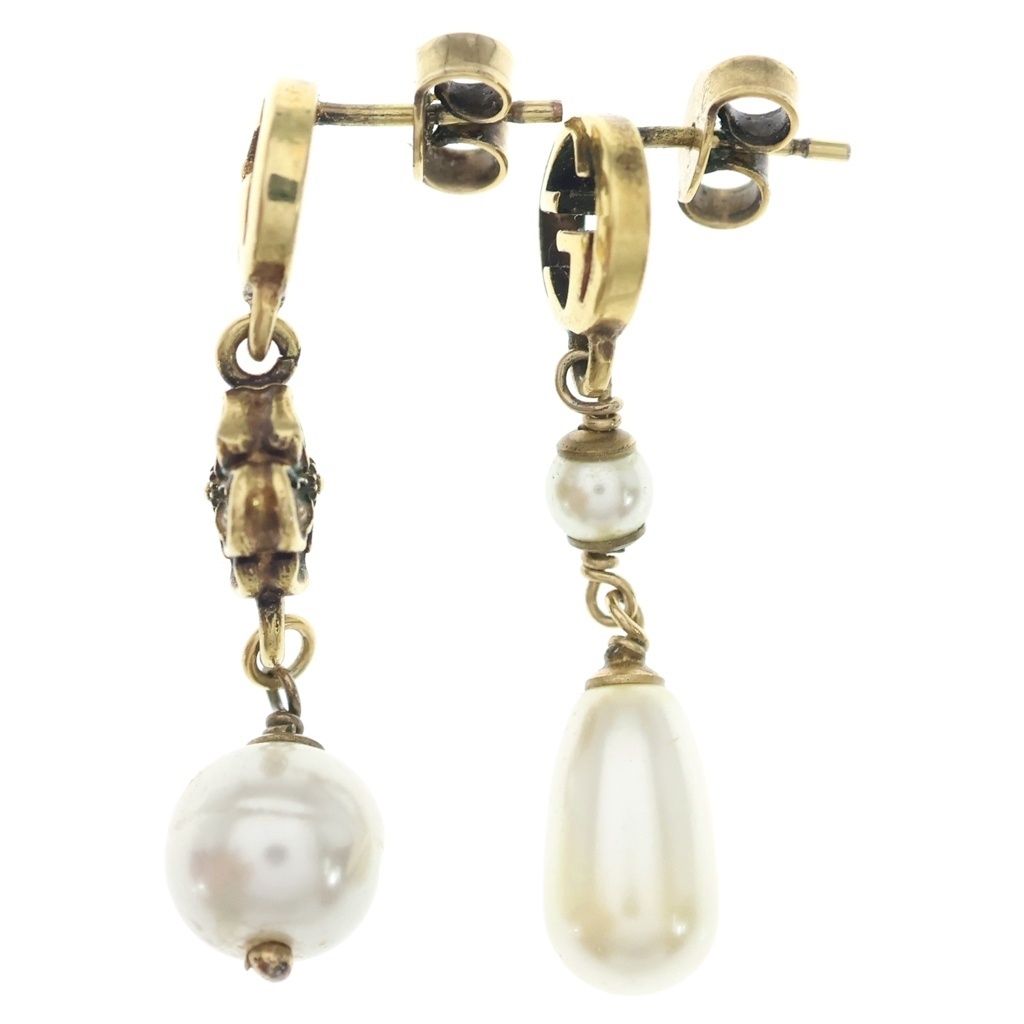 Gucci Interlocking G Flower Faux Pearl Drop Earrings Gold White — view 3