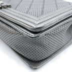 Chanel Boy Chain Shoulder Bag Perforated Large Silver Lambskin and Card Included — view 5