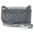 Chanel Boy Chain Shoulder Bag Perforated Large Silver Lambskin and Card Included — view 2