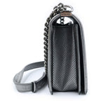 Chanel Boy Chain Shoulder Bag Perforated Large Silver Lambskin and Card Included — view 3