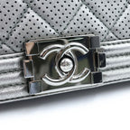 Chanel Boy Chain Shoulder Bag Perforated Large Silver Lambskin and Card Included — view 6