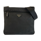 Prada Tessuto Black Silver Nylon Shoulder Bag