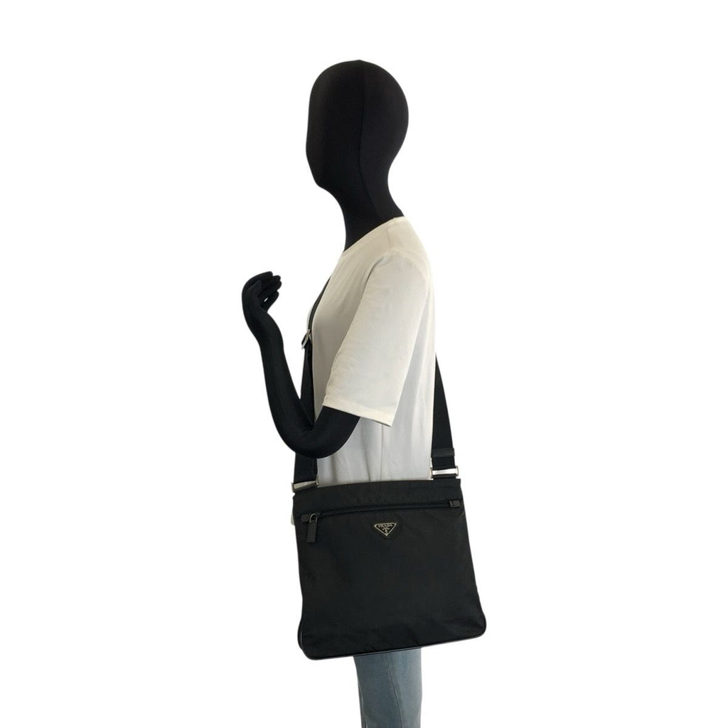 Prada Tessuto Black Silver Nylon Shoulder Bag — view 6