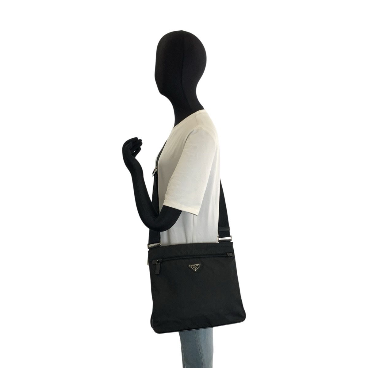 Prada Tessuto Black Silver Nylon Shoulder Bag — view 6