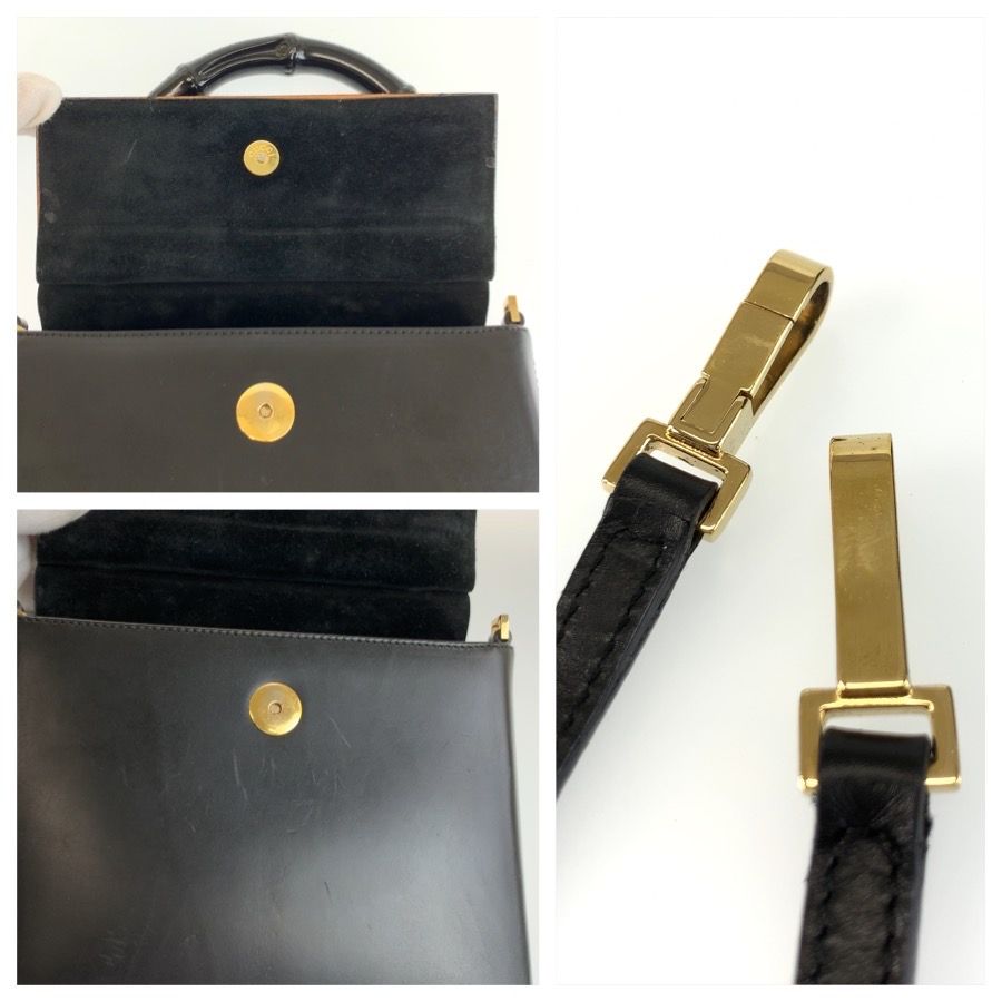 Gucci Vintage Bamboo Black Gold Leather 2-Way Shoulder Bag — view 6