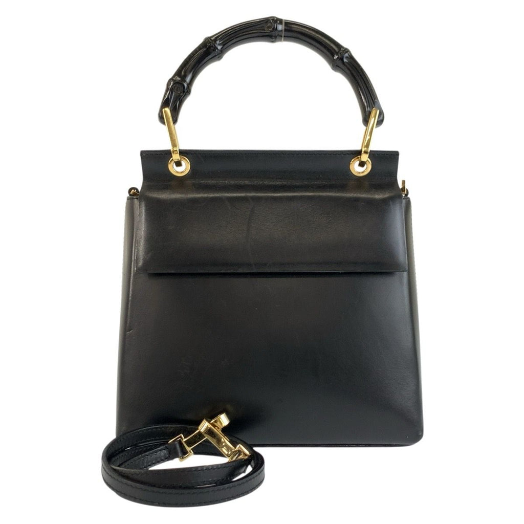 Gucci Vintage Bamboo Black Gold Leather 2-Way Shoulder Bag