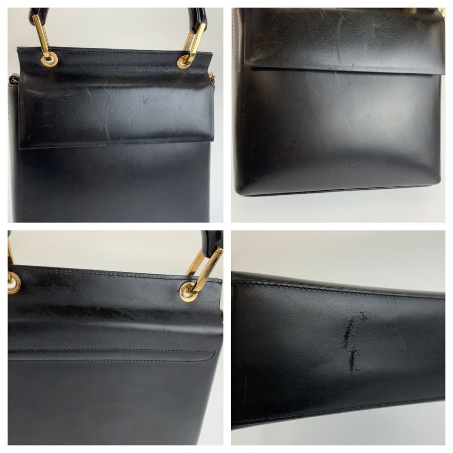 Gucci Vintage Bamboo Black Gold Leather 2-Way Shoulder Bag — view 5