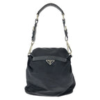 Prada Tessuto Black Silver Nylon Leather Shoulder Bag Pochette — view 2
