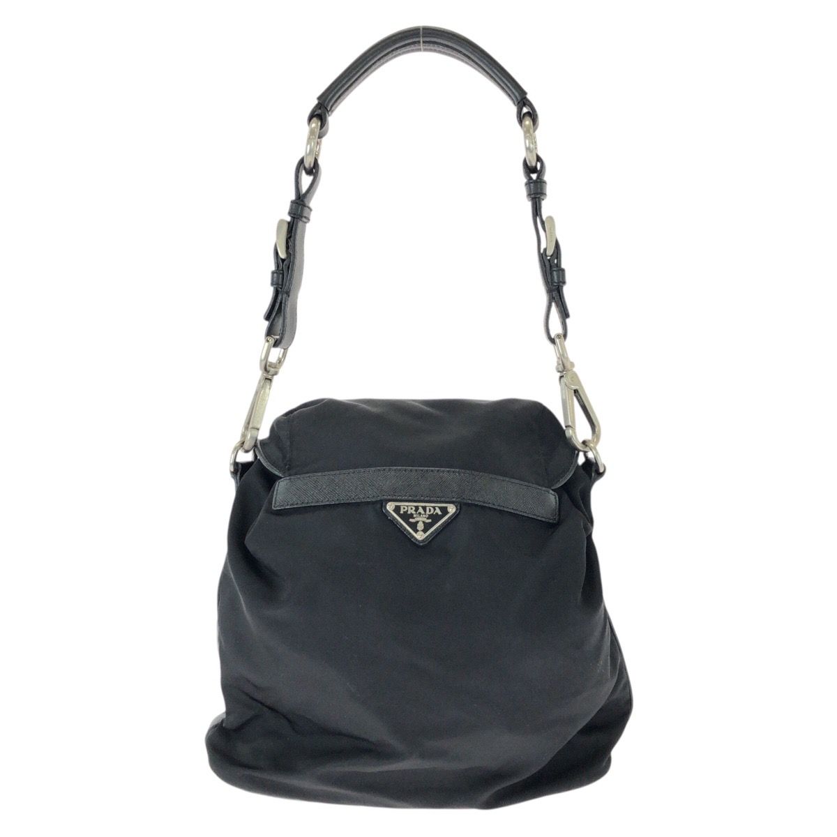 Prada Tessuto Black Silver Nylon Leather Shoulder Bag Pochette — view 2