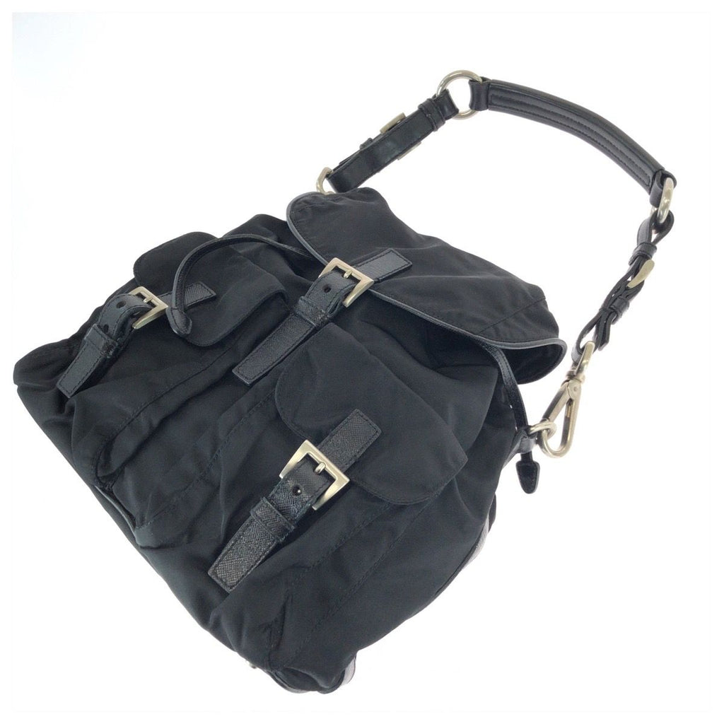 Prada Tessuto Black Silver Nylon Leather Shoulder Bag Pochette — view 5