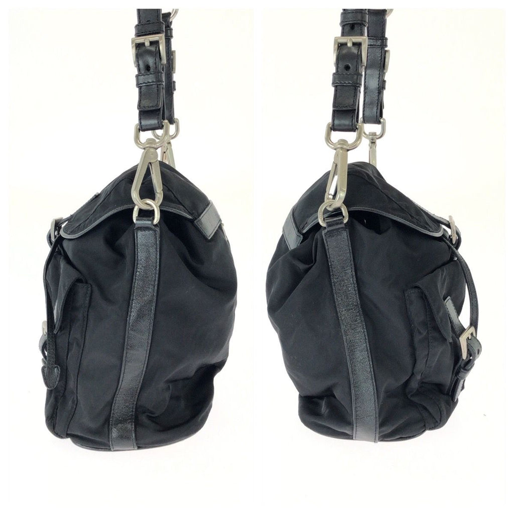Prada Tessuto Black Silver Nylon Leather Shoulder Bag Pochette — view 8