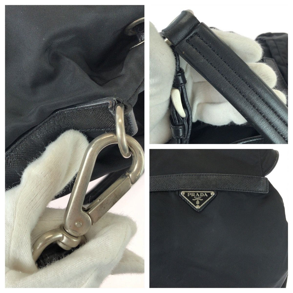 Prada Tessuto Black Silver Nylon Leather Shoulder Bag Pochette — view 6