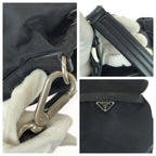 Prada Tessuto Black Silver Nylon Leather Shoulder Bag Pochette — view 6
