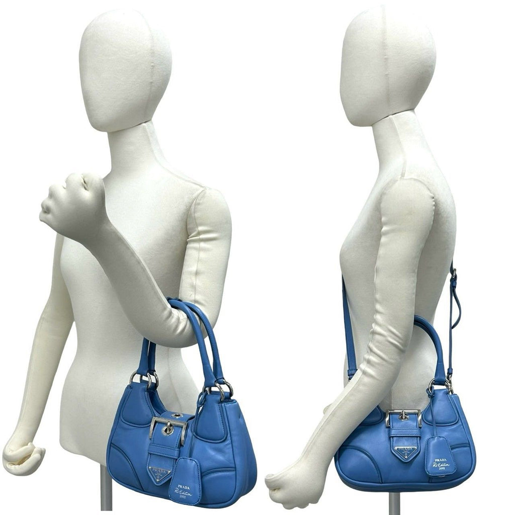 Prada Re Edition Triangle Logo Nappa Leather 2-Way Shoulder Bag Pochette Blue — view 2