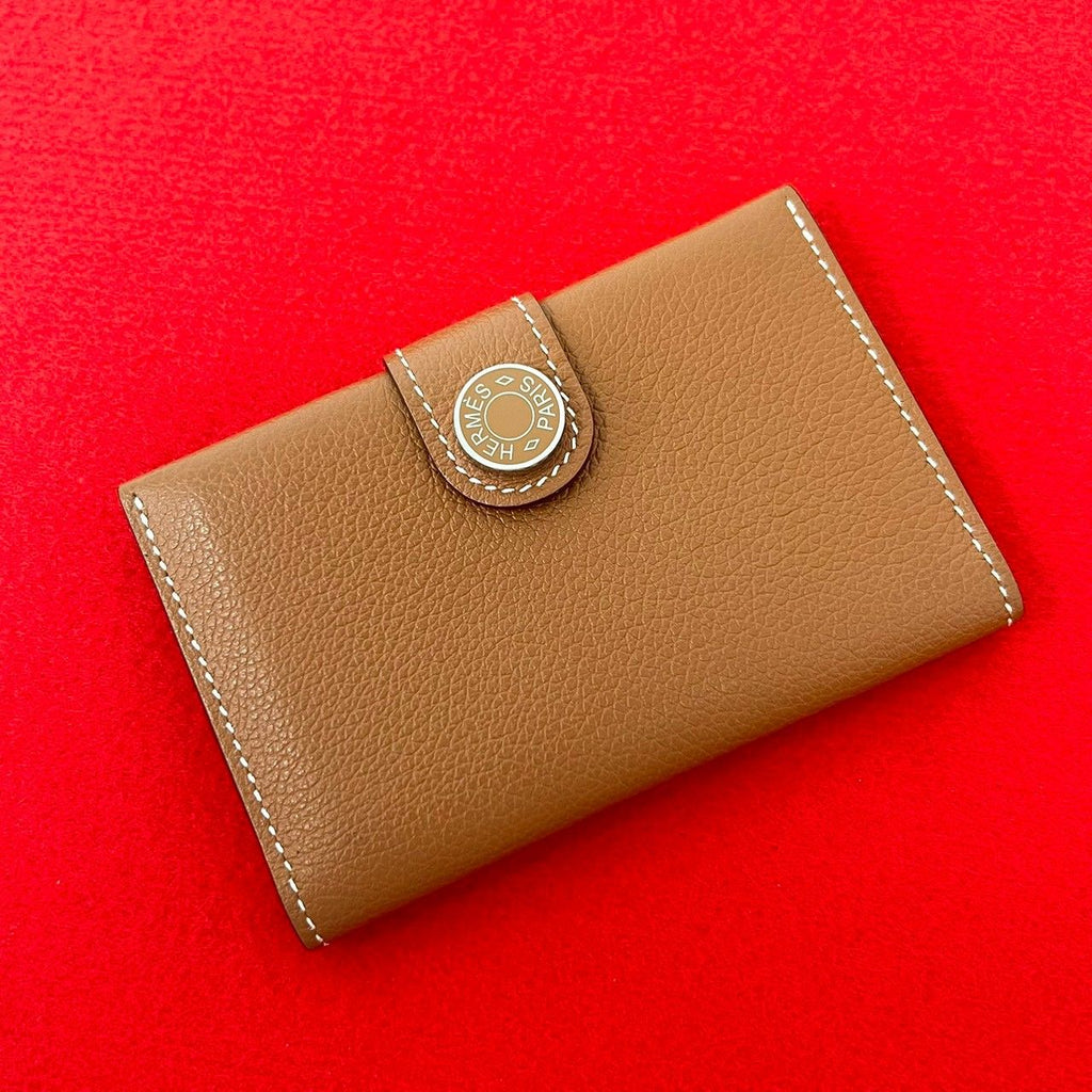 Hermes Evercolor Leather Card Case Compact Wallet Gold