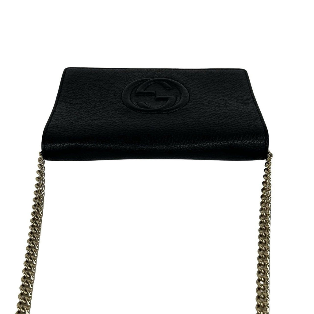 Gucci Soho Interlocking G Leather Chain Wallet on Shoulder Bag Black — view 4