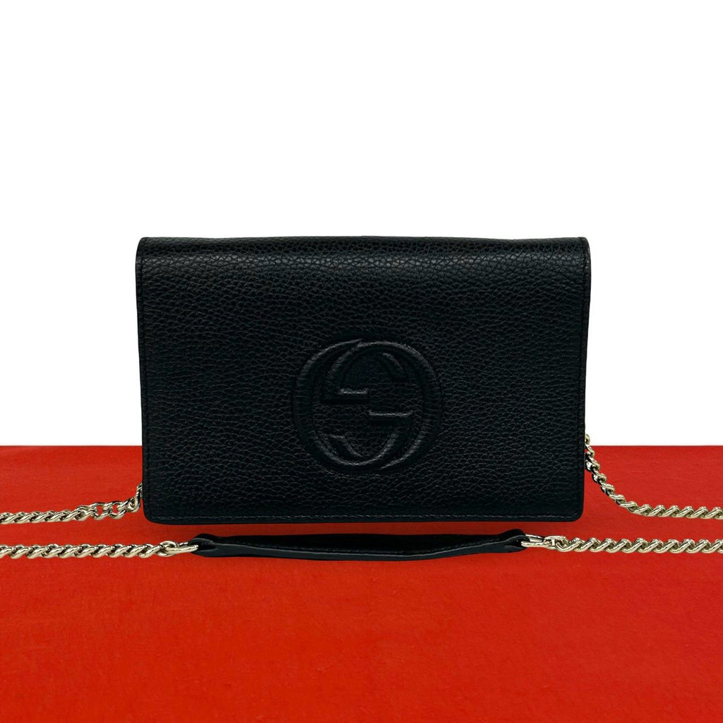 Gucci Soho Interlocking G Leather Chain Wallet on Shoulder Bag Black