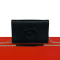 Gucci Soho Interlocking G Leather Chain Wallet on Shoulder Bag Black