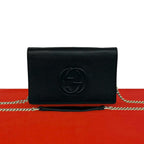Gucci Soho Interlocking G Leather Chain Wallet on Shoulder Bag Black