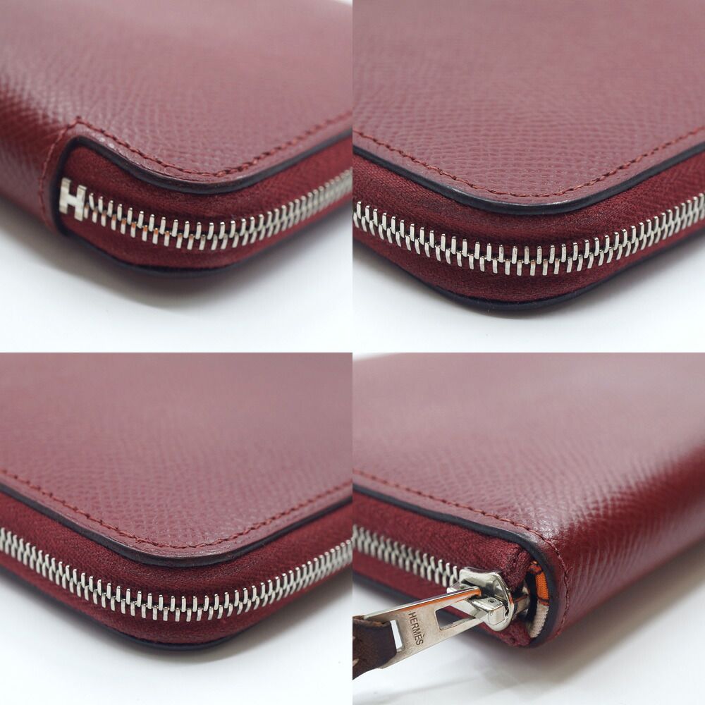 Hermes Azap Long Silk'in Bordeaux Red Silver Wallet — view 5