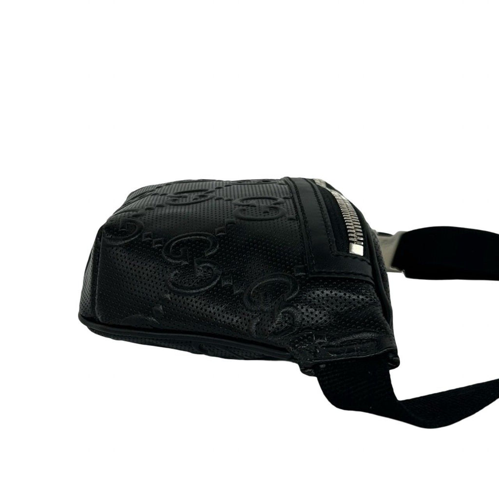 Gucci Jumbo GG Logo Pattern Leather Belt Bag Waist Pouch Black — view 6