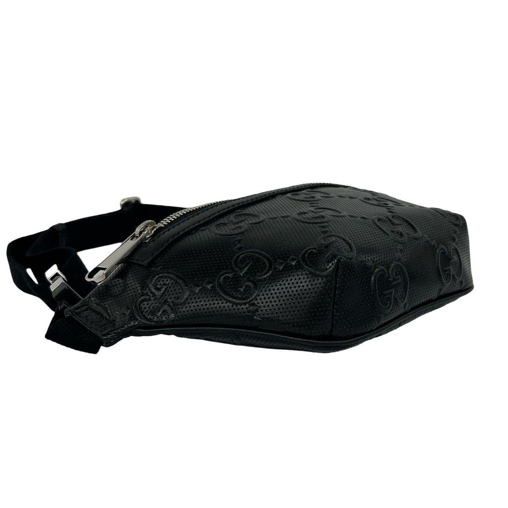 Gucci Jumbo GG Logo Pattern Leather Belt Bag Waist Pouch Black — view 7