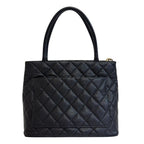 Chanel Reissue Tote Logo Caviar Leather Handbag Black Gold