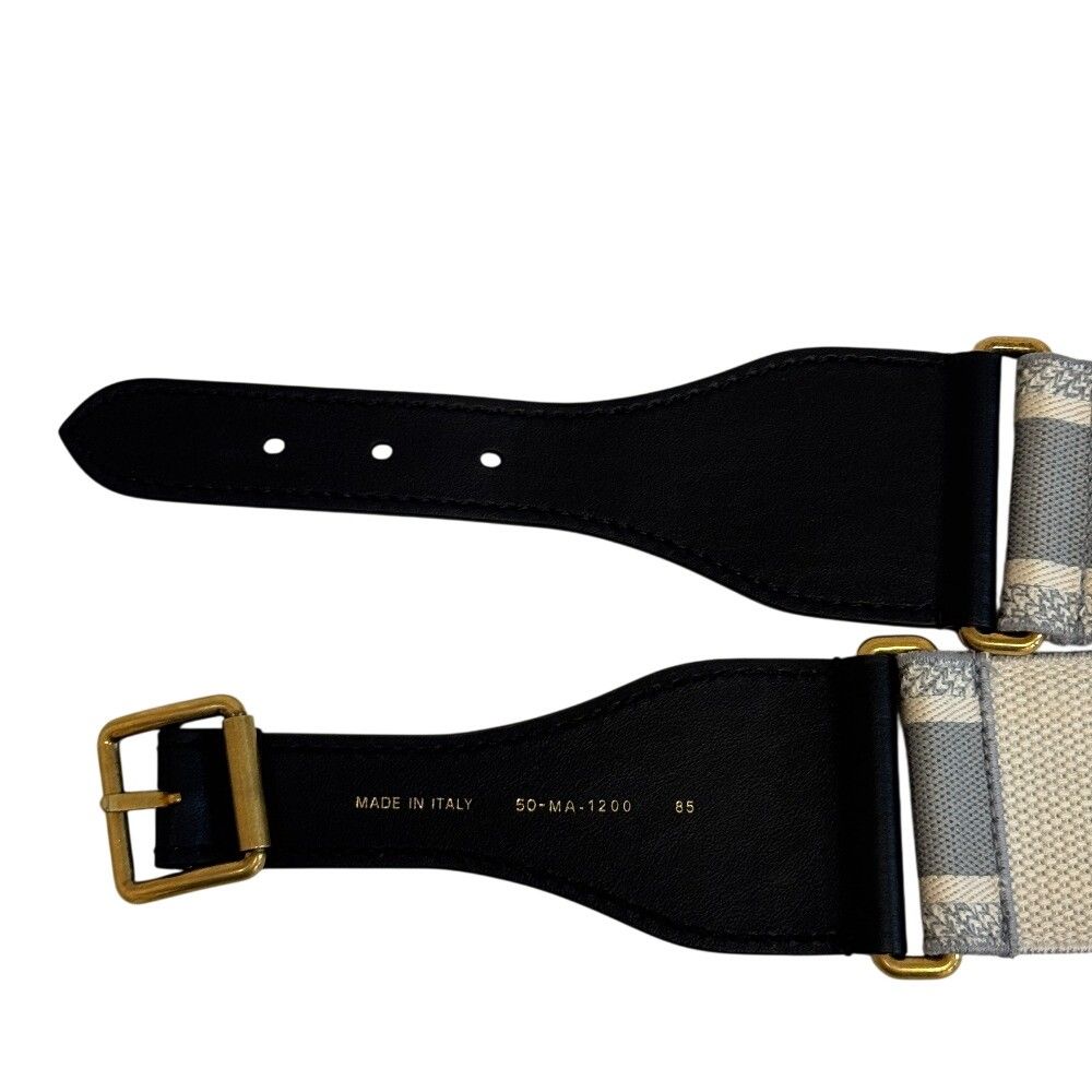 Dior Belt Embroidery Logo Canvas Leather Gray 85 — view 5
