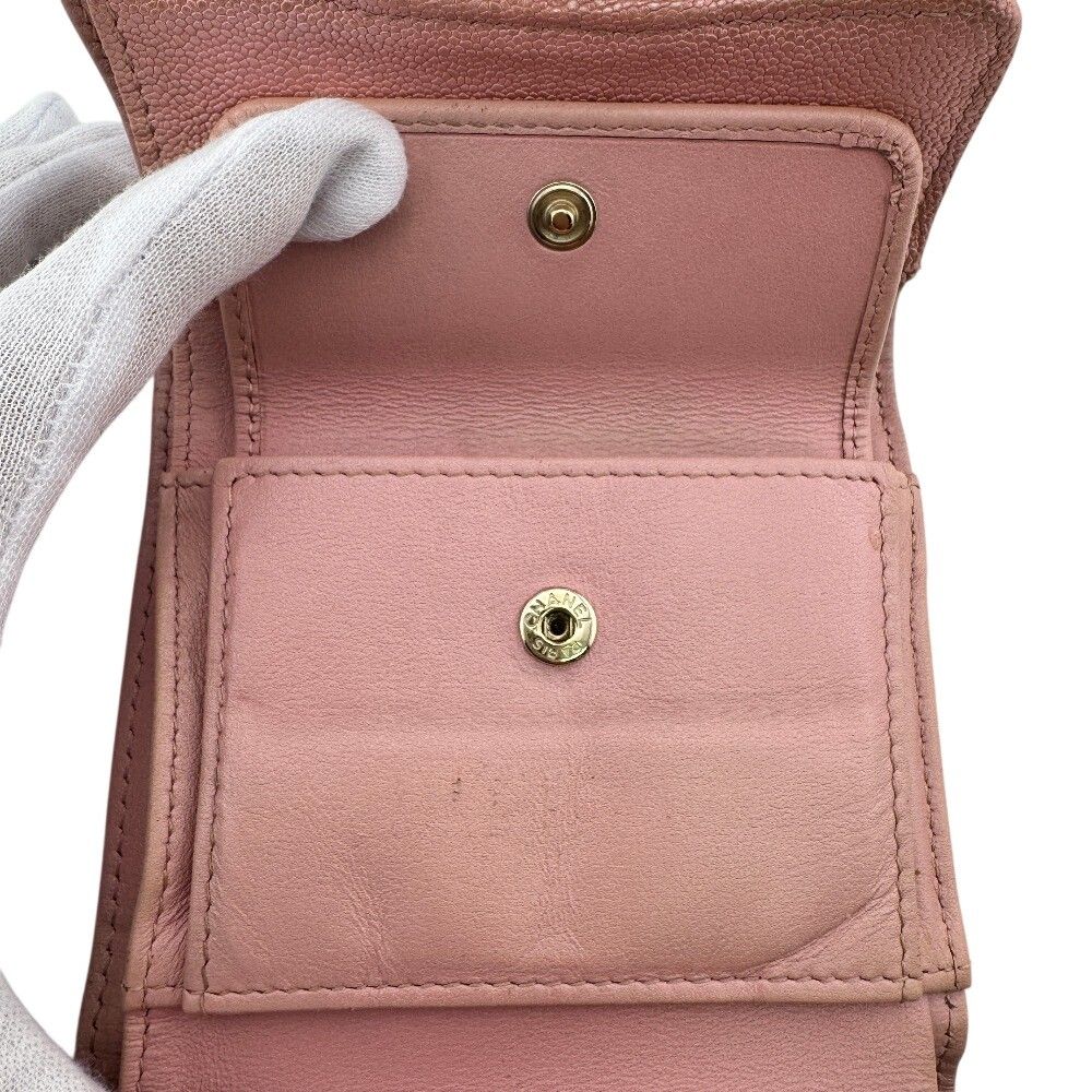 Chanel Quilted Caviar Leather Trifold Wallet Compact Pink Gold — view 7
