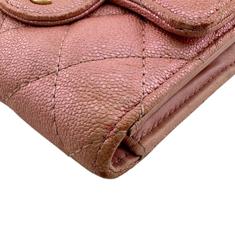 Chanel Quilted Caviar Leather Trifold Wallet Compact Pink Gold — view 3