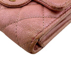 Chanel Quilted Caviar Leather Trifold Wallet Compact Pink Gold — view 3