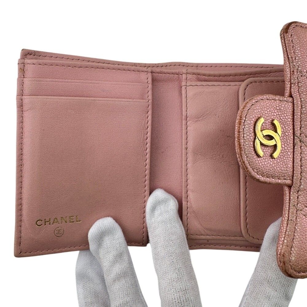 Chanel Quilted Caviar Leather Trifold Wallet Compact Pink Gold — view 6