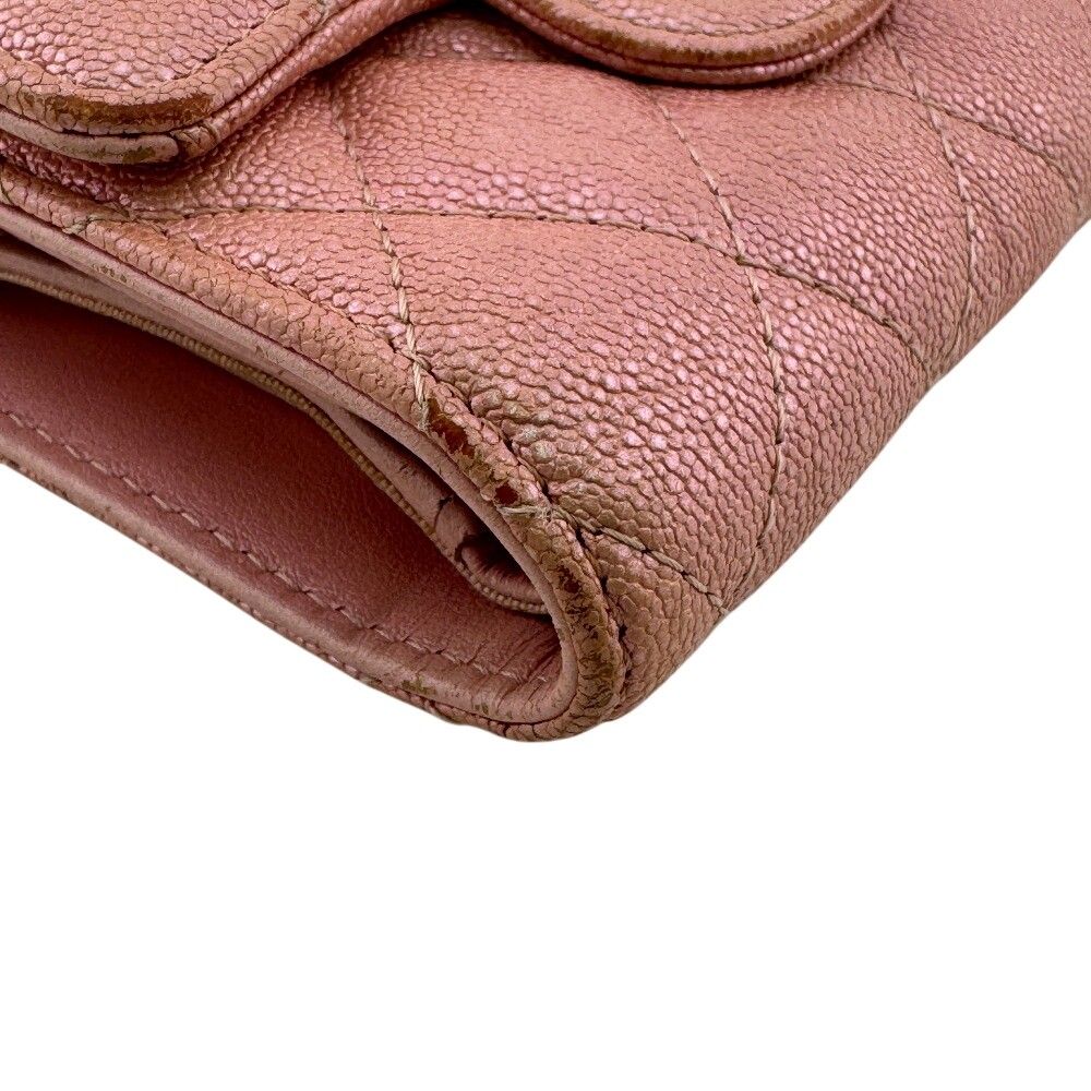 Chanel Quilted Caviar Leather Trifold Wallet Compact Pink Gold — view 2