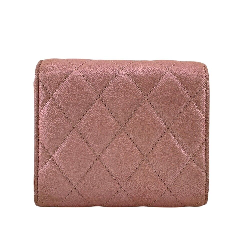 Chanel Quilted Caviar Leather Trifold Wallet Compact Pink Gold