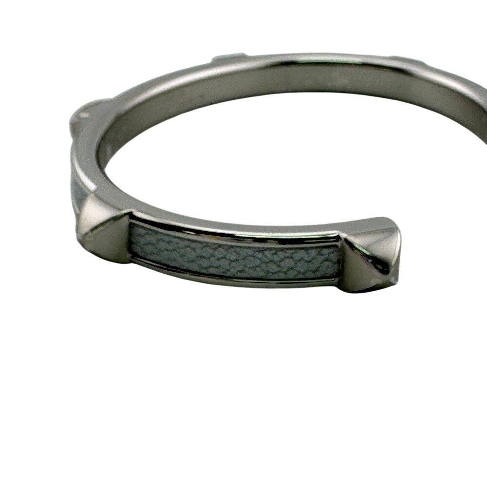 Hermes Athena Bangle Leather Silver Bracelet Tarnish Dents Discoloration — view 3