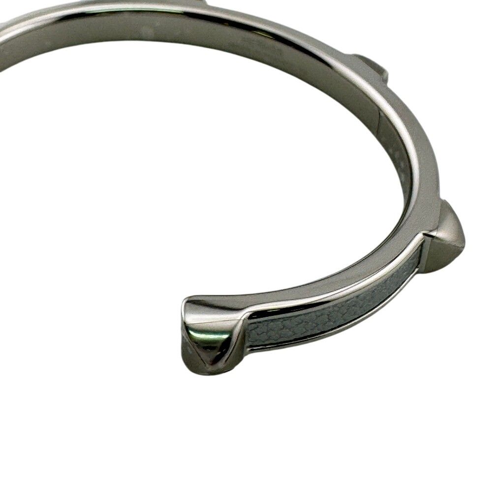Hermes Athena Bangle Leather Silver Bracelet Tarnish Dents Discoloration — view 2