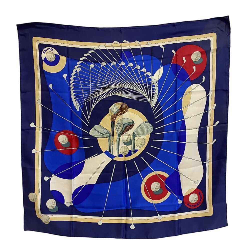 Hermes Swing Carre 90 Silk Scarf Blue
