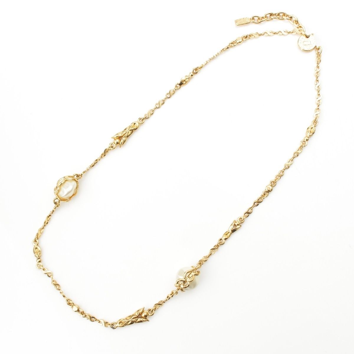 Saint Laurent Vintage Pearl Chain Necklace Gold — view 2