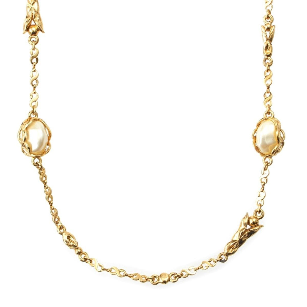 Saint Laurent Vintage Pearl Chain Necklace Gold