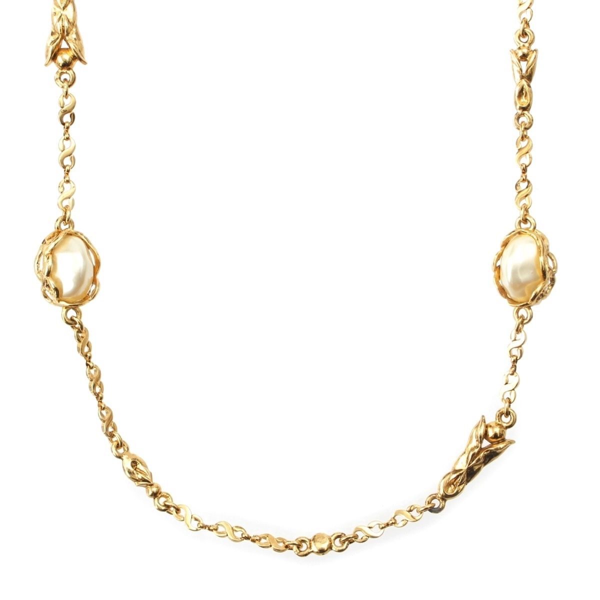 Saint Laurent Vintage Pearl Chain Necklace Gold