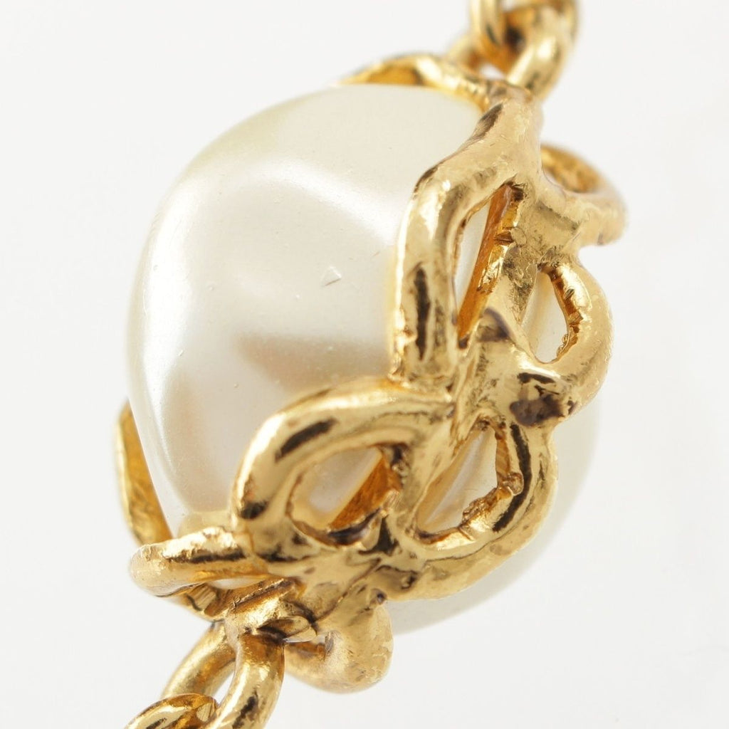 Saint Laurent Vintage Pearl Chain Necklace Gold — view 4