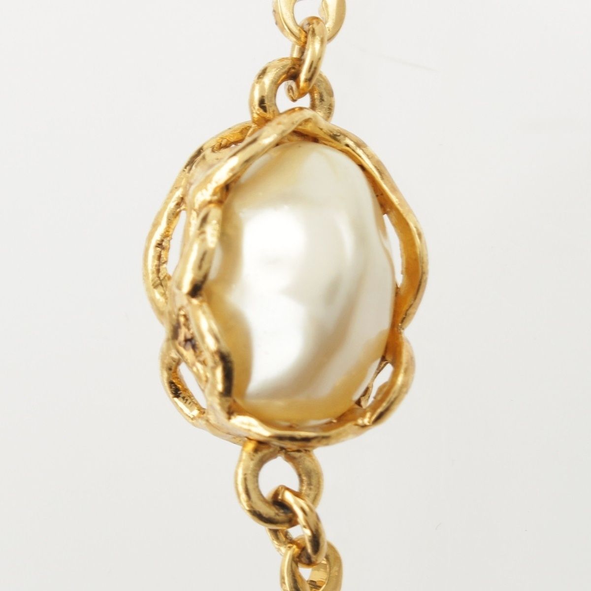 Saint Laurent Vintage Pearl Chain Necklace Gold — view 3