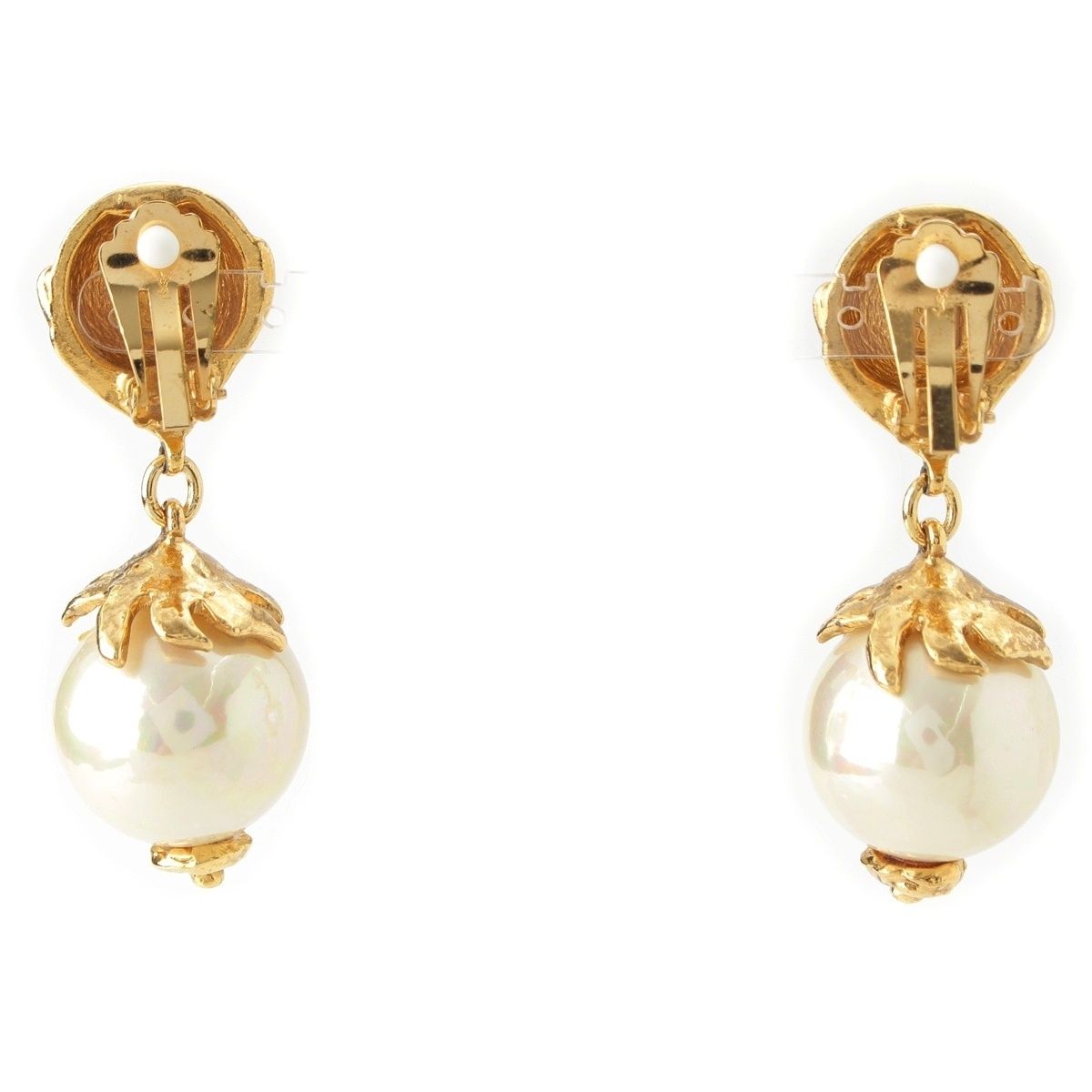 Saint Laurent Vintage Flower Pearl Earrings Gold — view 2