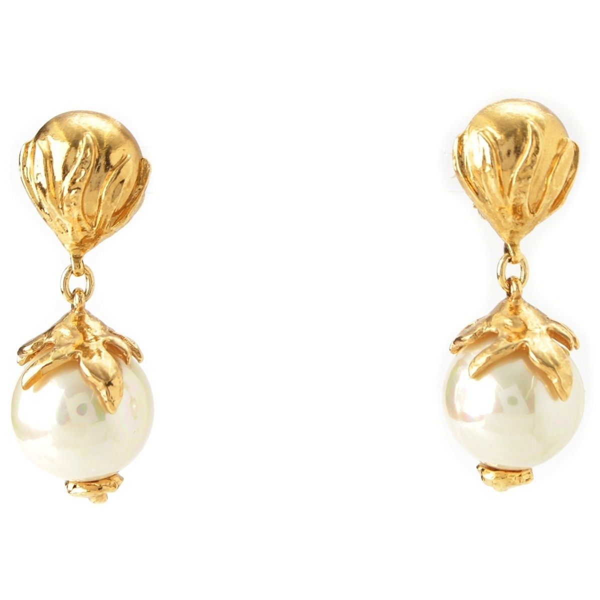 Saint Laurent Vintage Flower Pearl Earrings Gold