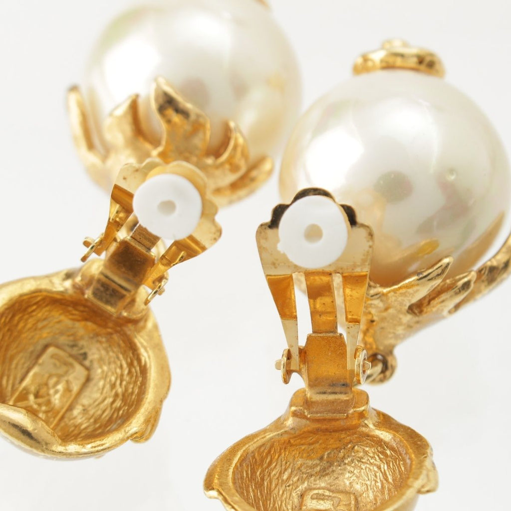 Saint Laurent Vintage Flower Pearl Earrings Gold — view 8