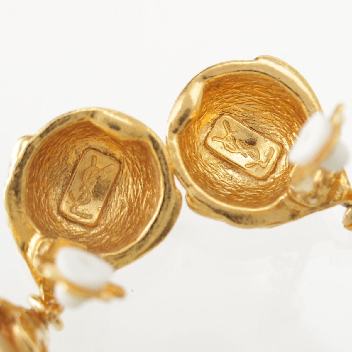 Saint Laurent Vintage Flower Pearl Earrings Gold — view 7