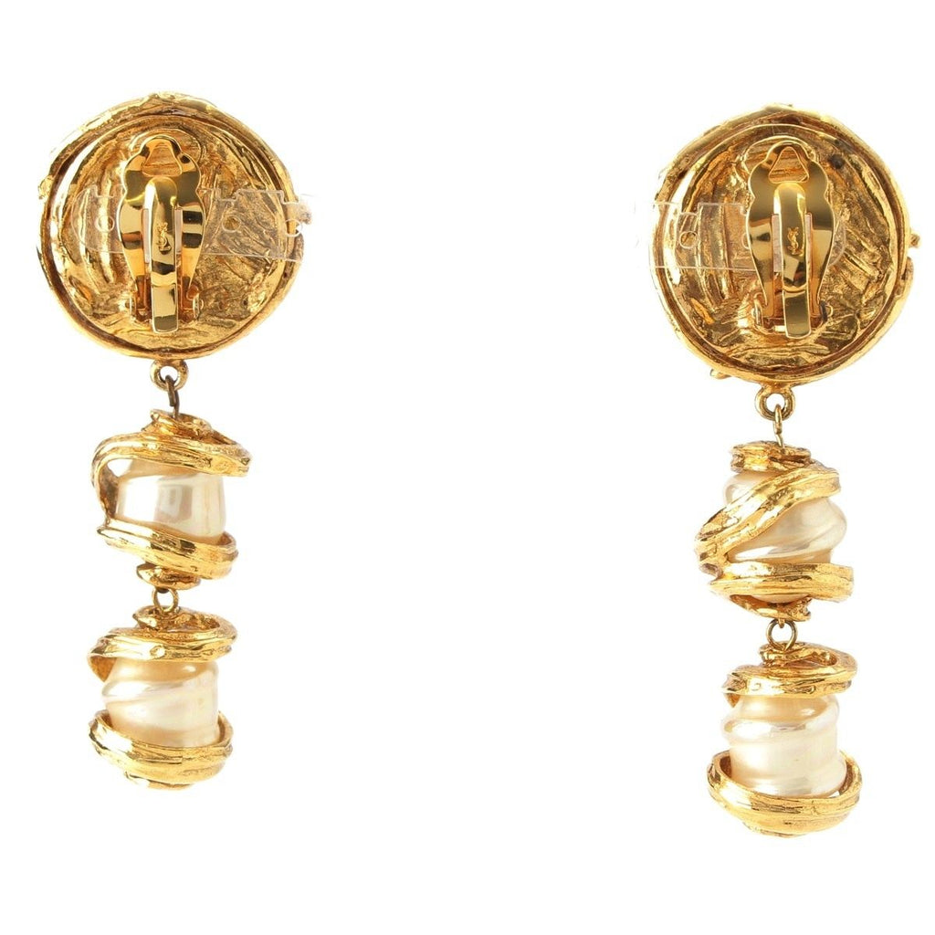 Saint Laurent Vintage Pearl Swing Earrings Gold — view 2