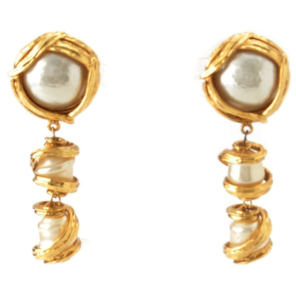 Saint Laurent Vintage Pearl Swing Earrings Gold